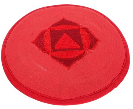 Vaguelly Large Red Handmade Fabric Singing Bowl Mat Cushion for Buddhist Sound Bowls with Seven Chakras Design for Spiritual Practice and Ritual Use