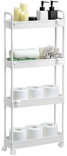 QWORK® Carro de Almacenamiento, Carro 4 Niveles, Carro Estrecho, Estante de Nicho con Ruedas, para Baño, Cocina, Dormitorio