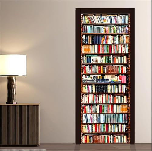 Türtapete Selbstklebend 77x200 cm Türfolie Selbstklebend Bücherregal Türaufkleber Türposter Bücher Türsticker Fototapete 3D Effekt für Schlafzimmer Wohnzimmer Küche A1649
