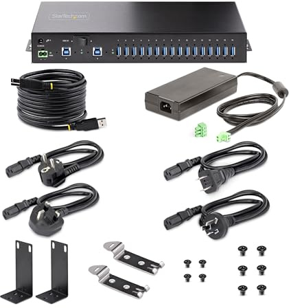 StarTech.com Industriell 16 portar 5 Gbps USB-hubb med strömförsörjning, metall, DIN/hyllmonterbar, dubbel hub/switch