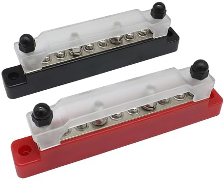 12V-48V DC Sammelschiene Busbar Verteilerblock,150A Stromverteilungsblock mit M6 Anschlussbolzen für Auto RV Boot Rot Schwarz 2 Stück(4 x M6 Bolzen, 6 x M4 Schrauben, mit Abdeckung)