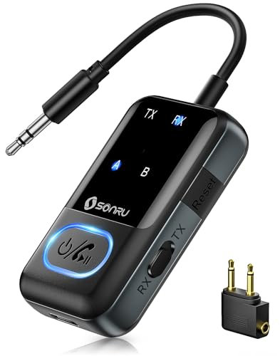 SONRU Transmetteur Récepteur Bluetooth 5.3, Emetteur Blue-Tooth sans Fil 2 en 1, Bluetooth Adaptateur pour TV Audio 3,5mm avec câble RCA, AptX-LL Double Link pour TV/PC/Gym/Avion/Haut-Parleur