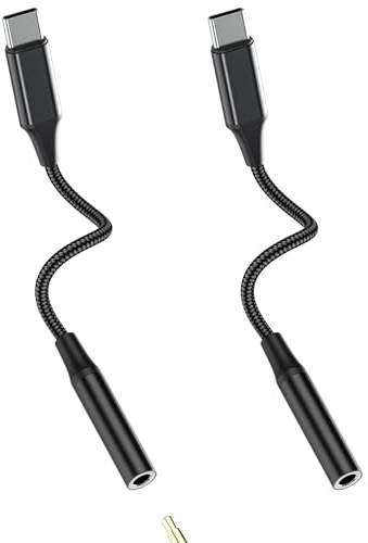 Adaptador USB C Jack a 3,5 mm Auriculares Cable Aux (2 Pack) Para iPhone 15 para Apple iPad Adapter Tipo Audio Auriculares Accesorios Compatible para Samsung Galaxy S24 Dongle Micrófono Toma Divisor