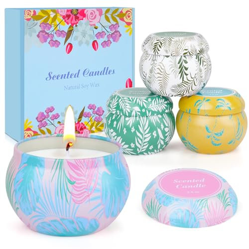Bougies parfumées pour femme coffret bougie décorative de noël en cire de soja naturelle - lot de 4 bougies parfumées Cadeau d'anniversaire pour femme - Durée de combustion de 180 heures