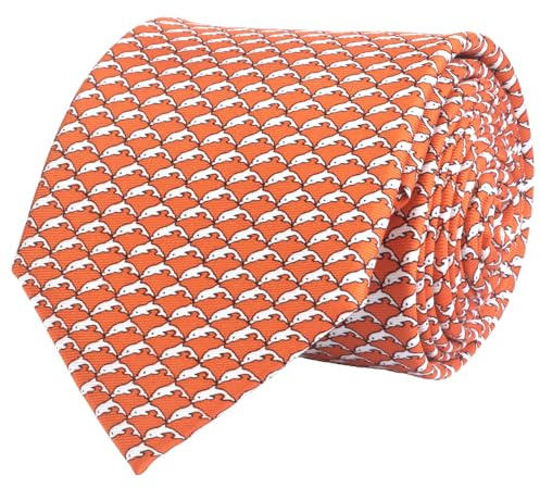 WITZROYS Corbatas elegantes de seda 100% para hombre con estampado de delfines naranjas + caja de regalo, ideales para bodas, fiestas, citas, regalos, Naranja, Regular Length - 59