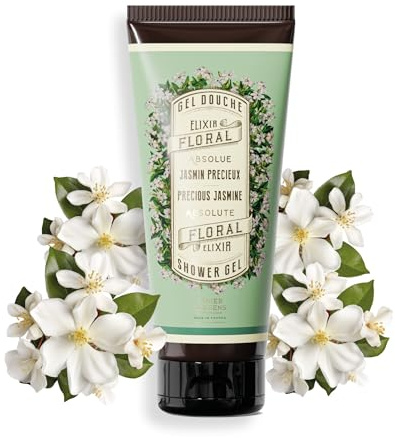 Jasmin återfuktande duschgel 200 ml - blommig - Panier des Sens | Rengör försiktigt, 95 % naturlig, olivolja, blommig jasmindoft med noter av mysk och ljust trä.