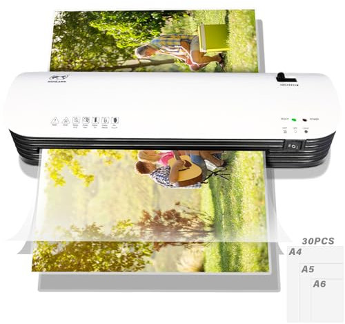 PQETBV Laminiergerät A4, Schneller Plastifiziermaschine mit 30 Laminierfolien, Fotos und Dokumente Laminator für Schule, Büro und Zuhause(Weiß)