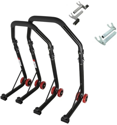 SEFIS D18 Motorradständer Set Vorder- und Hinterrad Motorradheber Serviceständer Front und Heck Motorrad montageständer ständer (Schwarz, 2in1 / Racing (Haken))