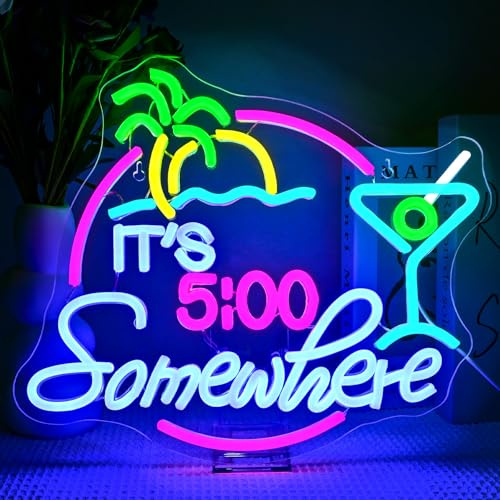 SIGNSHIP Anywhere at 5 o'clock Neon Light Sign,Powered by USB Neon Sign Suitable as wall decoration Led Signs,for Home Bar Cart Summer Beach Restaurant Beer Tavern Club Party Decoration Light Signs