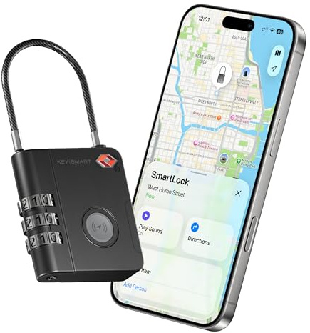 KeySmart SmartLock Tracking Luggage Locks TSA Approved-Compatible with Apple Find My App, Bluetooth GPS Tracker, Replaceable Non-Rechargeable Battery, Lock Your Suitcases and Keep Track of It (1 Pack)