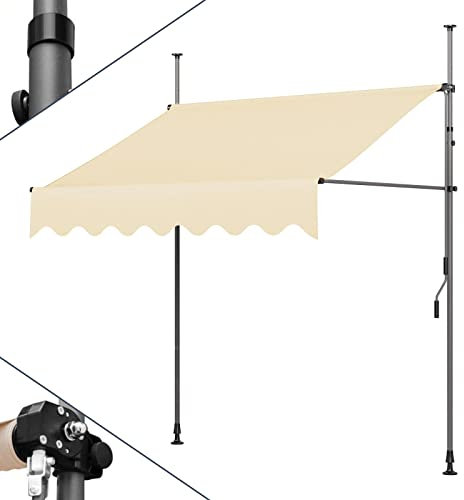 Auvent Rétractable 2/2.5/3m de Large sans Perçage Auvent de Balcon Protection Solaire Auvent Autoportant avec Stores à Manivelle pour l'ombre et la Pluie (Color : Beige, Size : 2m/78inch)