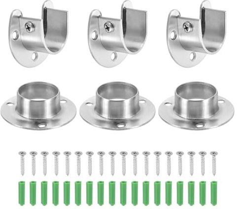 QUARKZMAN 3 Setzen 25mm / 1 Zoll Kleiderstangenhalter Edelstahl U-förmige Stangenhalterung Flansch Kleiderstangenhalter für Kleiderstange, Silber
