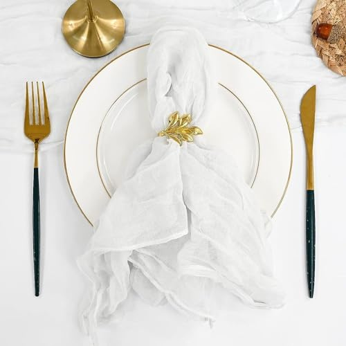 YKAFADE 12 Stück Gaze Käsetuch Servietten Mullservietten Dekorative Stoffservietten 50 x 50 cm Musselin Rustikale Geschirrtuch für Hochzeit Party Weihnachten Tischdekoration Cafe Restaurant-Weiße