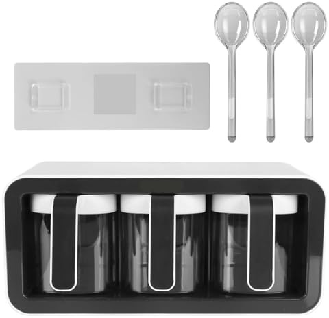Caja De Especias Cajas de especias con cucharas, azucarero, salero, contenedor de condimentos, suministros de cocina, juego de almacenamiento, organizador de estante de especias de montaje en pared