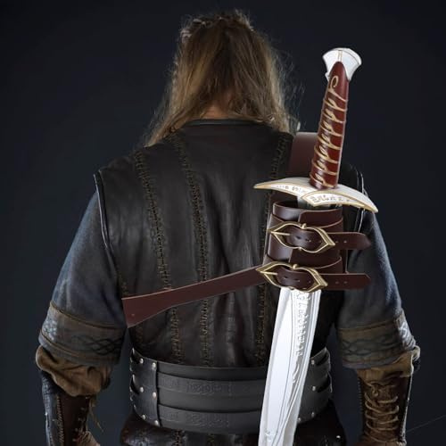 NICENEEDED Sword Back Holster, Medieval Adjustable Sheath Back Strap, Vintage Leather Scabbard Sword Holder, Renaissance Warrior Costume Accessory Halloween