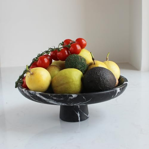 Nawgnail Natural Black Marble Fruit Bowl for Kitchen Counter 10.2, Large Decorative Bowl Pedestal for Home Decor, Fruits Holder For Dining Table - Kitchen Organization
