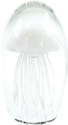FURNARO Briefbeschwerer Medusa aus Glas in Weiß – Dekorative Glaskugel Ø6x16cm mit Quallenmotiv für stilvolle Tischdeko