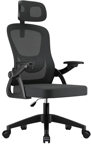 EOXCIIU Ergonomic Office Chair, Mesh Swivel Chair with Adjustable Headrest, Flip-up Armrests, Height Adjustable for Home, Office, Work, Gaming and Relaxation, Black