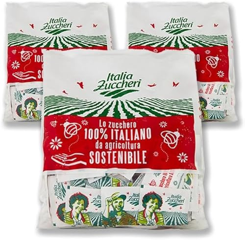 Italia Zuccheri, 600 Bustine di Zucchero Bianco, 5g Cadauna, 3 Confezioni da 1 kg, Zucchero 100% Italiano