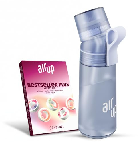 air up Flasche Twist Pro Starter Set Original, inkl Pods in 5 Geschmacksrichtungen I 600ml Trinkflasche mit Geschmack, zuckerfrei I spülmaschinenfest & BPA frei I in Blueberry | Nachfüllpackungen separat erhältlich, ideal für Fitnessstudio und tägliche Flüssigkeitszufuhr