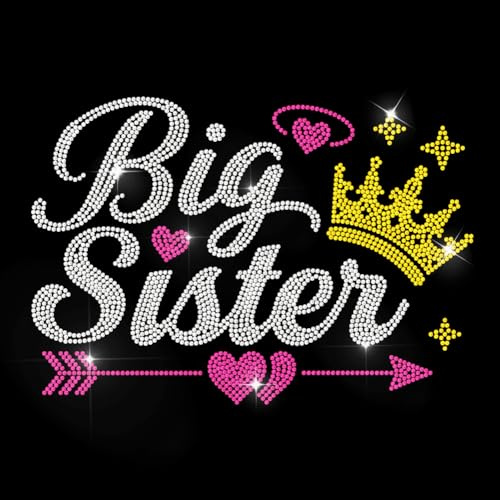 MAYJOYDIY Big Sister Strass Aufkleber Zum Aufbügeln Krone Rosa Herz Pfeil Hotfix Transferaufkleber Modeartikel Wärmeübertragungspatch Applikation Für T Shirt Mütze Jacke Kleidersack DIY Dekor
