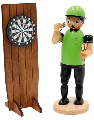 Dekohelden24 Holz Räuchermann - Räucherfigur als Dartspieler, in grün, L/B/H 15 x 8 x 21 cm, Dartspieler -