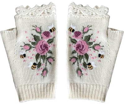 Cocila 202555 Brodés À La Main Tricotés Pour Femmes Fleurs Sans Doigts Mitaine Homme Gants Laine Gant Noir Femme Polaire Travail Fille Gloves Winter Fingerless Enfant Mitaines Avec Froid Doigt