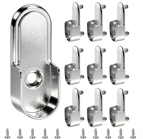 10 Stücke Kleiderstangenhalter, Robuste Halterungen für Garderobenstangen, Einfach Montage, Kleiderstange Halterung Schrankrohrlager Rundrohr Halterung Stangenhalter Kleiderstangenhalterung Silber