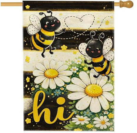 Bandiera per la casa delle api, giocose fantasiose strisce di crisantemo giallo primaverile su entrambi i lati, bandiere decorative per portico esterno, prato, cortile, patio, ingresso, 71 x 101 cm