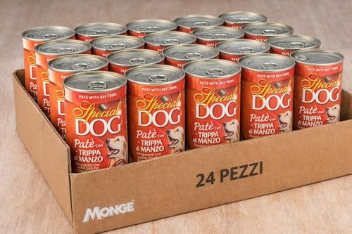 24 latas Paté para perros con tripa de carne de vacuno 400 g, alimento completo para perros adultos con carnes frescas, sin colorantes conservantes ni azúcar añadidos, total 9,6 kg