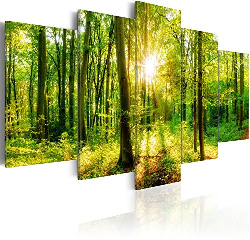 B&D XXL - Leinwandbild Wald Natur Baum, 200x100 cm, 5-teilig, Schlafzimmer | Hochwertige Leinwand, sofort aufhängbar, ideal fürs Wohn- oder Schlafzimmer, wasserfest und lichtecht, langlebig, stilvoll