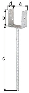 U - Pfostenträger 91 x 100 mm - zum einbetonieren mit Dolle extra lang 400 mm
