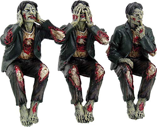 Nemesis Now See No, Hear No, Speak No Evil Zombies Figurines 10cm – Three Wise Zombies Gothic Ornament Set, Black