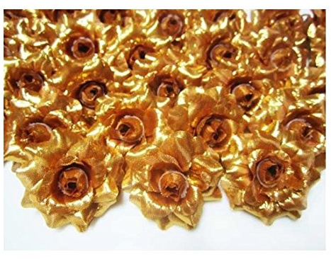 ICRAFY 24 Silk Gold Roses Flower Head - 1.75 - Artificial Flowers Heads Fabric Floral Supplies Wholesale Lot for Wedding Flowers Accessories Make Bridal Hair Clips Headbands Dress