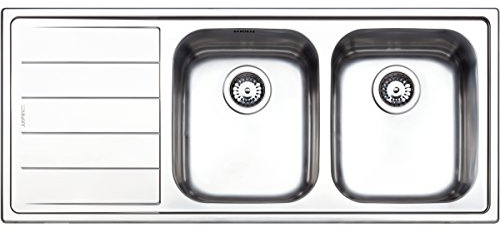 APELL Serie Linear Fregadero Encastrable 2 Senos, a la Derecha con Escurridor Tamaño 116 x 50 cm, Color Acero Inoxidable