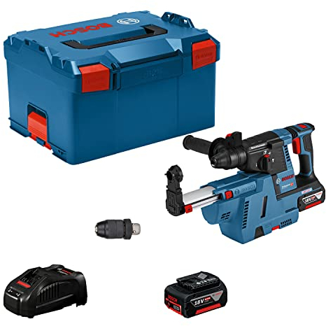 Bosch Professional 18V System Akku Bohrhammer GBH 18V-26 F (inkl. 2x 6.0Ah, GAL 1880 CV, Staubabsaugung, Zusatzhandgriff, Tiefenanschlag 210mm, SDS plus Schnellwechselbohrfutter 13mm, Einlage, L-BOXX)