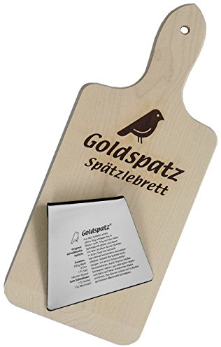 Goldspatz Spätzlebrett inkl. Edelstahl-Schaber (Besonderheit: Spätzle-Rezept eingraviert!)