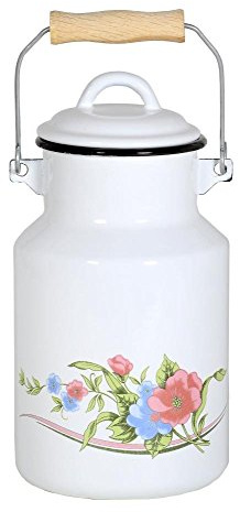 Krüger Emaille Milchkanne Venedig 2,0 L | Für Milch, Saft & Dekoration | PFAS-frei | Schnitt- & kratzfeste Emaille | Mit Deckel & Holzgriff | Spülmaschinengeeignet | Landhaus-Design