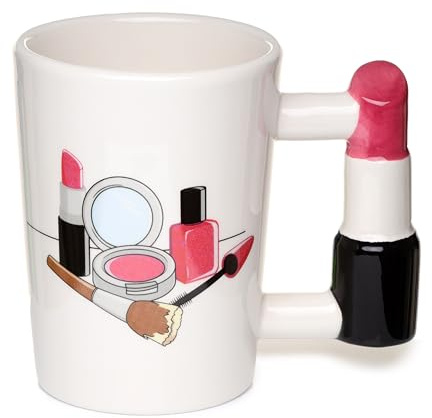 Puckator Lipstick Ceramic Shaped Handle Tea Coffee Mug - Funny Home Accessories - Cute Gifts for Girlfriend Large Mugs for Men Women Hot Drinks Cute Cups Presents Secret Santa Gift Cup Set