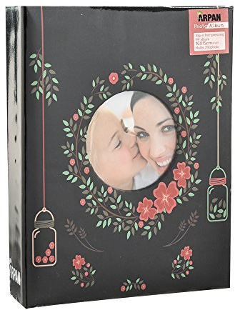 ARPAN Fotoalbum für 10,2 x 15,2 cm, mit Sichtfenster, Blumenmuster, 22 x 4,8 x 17,8 cm, Schwarz