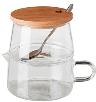 Hogar y Mas Azucarero-Jarra de Cristal y Madera Natural Diseño Moderno
