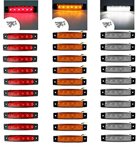 VIGORFLYRUN PARTS LTD Feux de Gabarit Latéraux LED, Indicateur de Position, 6 LED 3.8 Feux De Côté pour 24V Voiture Remorque Camion Lorry Caravan Bus - 30Pcs Rouge + Blanc + Jaune