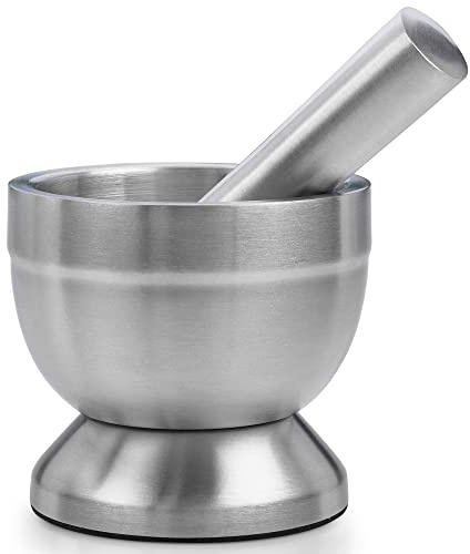 Pill Crusher - 304 Food Grade Stainless Steel Mortar and Pestle Medicine Grinder Set - Non-Slip Splitter to Easily Crush Medicine Pills Tablets Vitamins to Fine Powder for Adults, Seniors, Dogs, Pets