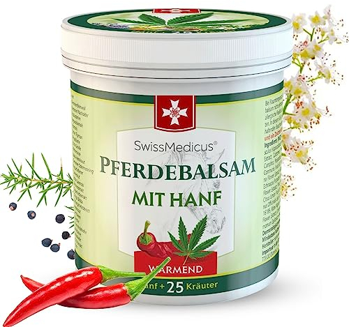 SwissMedicus Pferdebalsam mit Hanf - Wärmende Wirkung für Muskeln & Gelenke - Alltäglicher Gebrauch - Geeignet für Muskeln, Knie, Gelenke, 250 ml