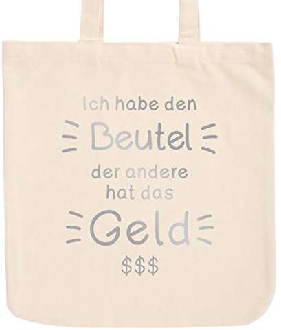 JUNIWORDS Jutebeutel, Pastellfarben, Ich Habe Den Beutel, Tasche: Natur, Schrift: Silber