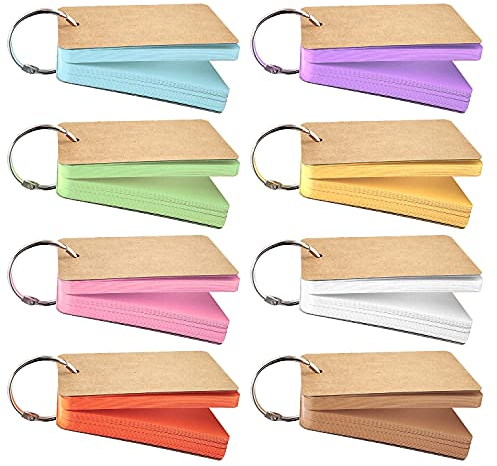 JJQHYC Karteikarten mit Binder Ring Klein Notizblöcke Pocket Lernkarten 8 Farben 400 Blatt Kraftpapier Karten Memo