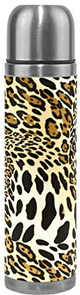 Linomo Thermosflasche Leopard Druck Edelstahl Wasserflasche,Isoliert Auslaufsicher, Doppelwandig Vakuumflasche für Sport Reise Camping Büro 500 ml