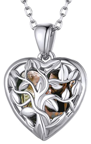 GoldChic JEWELRY Collana Argento Donna Medaglione Portafoto con Foto del Cuore per Donna Collana Donna Cuore Argento Regali di Gioielli Incisi con Foto Dell'Albero della Vita Personalizzati per Nana
