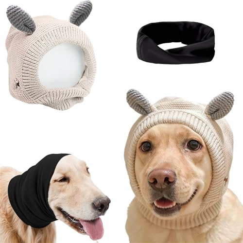 Leise Ohren für Hunde – Angst-Bell-Ohrenschützer, Muffs, Schal zum Lärmschutz, 2 Stück Gehör-Ohrenschützer, Feuerwerk, Anti-Angst-Hut für große Hunde (Schwarz und Weiß)