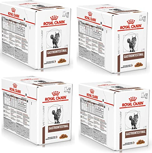 Royal Canin Veterinary Gastrointestinal | 4er Pack | 4 x 12 x 85 g | Nassfutter für ausgewachsene Katzen | Feine Stückchen in Soße | Bei Resorptionsstörungen des Darms